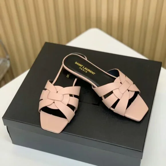 Saint Laurent Nude Leather Tribute Flat Sandals - Picture 3 of 5